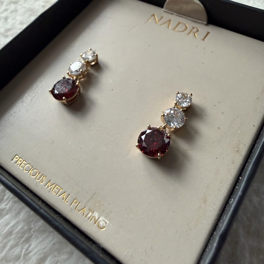 Nadri Gold and Deep Red Crystal Earrings